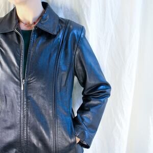y2k lambskin zip jacket - black